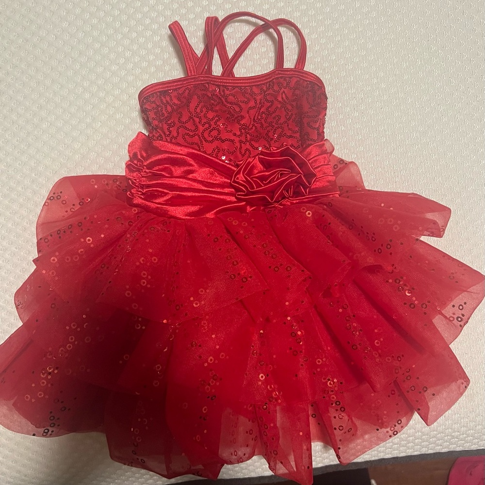 WEISSMAN RED SEQUIN TAFFETA  DANCE LEOTARD DRESS SIZE CHILD SMALL SC